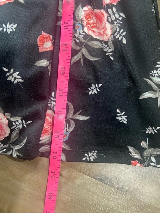 Black Floral A-Line Dress with Pink Rose Print - Picture 6 of 7